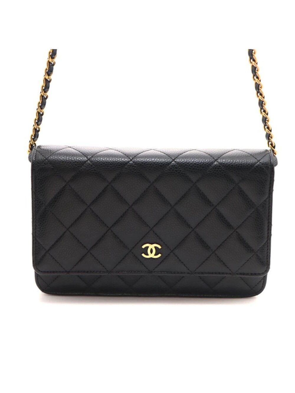 Chanel Quilted Chain Wallet Black Caviar Shoulder Bag